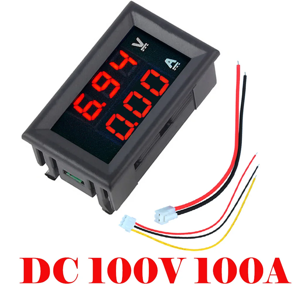 100A Red not shunt Мини цифровой вольтметр Амперметр постоянного тока 100 в 10А 50А 100А Панель Ампер Вольт Напряжение измеритель тока 0,5" синий красный двойной светодиодный дисплей - Цвет: 100A Red not shunt