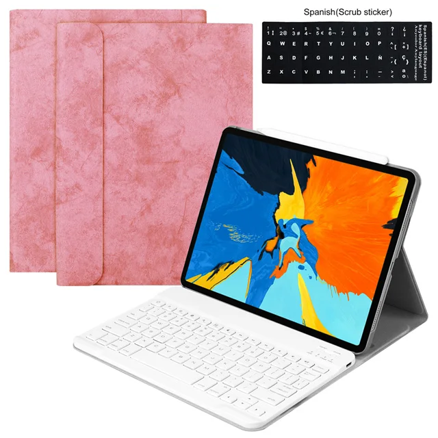 Pink-AP Для iPad Pro 11 Чехол W Беспроводная Bluetooth клавиатура кожаный защитный смарт-чехол для iPad Pro 11 клавиатура русская клавиатура - Цвет: Pink-AP