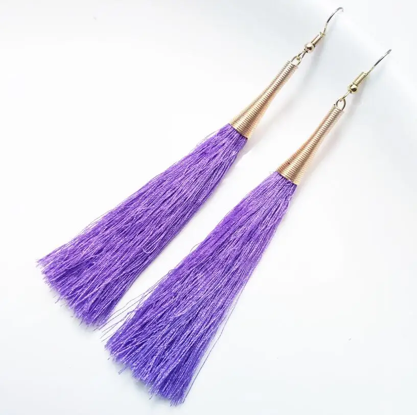 light purple Популярные длинные серьги с ниспадающими кисточками, женские модные ювелирные изделия, Золотые Металлические Висячие серьги для подарков - Окраска металла: light purple