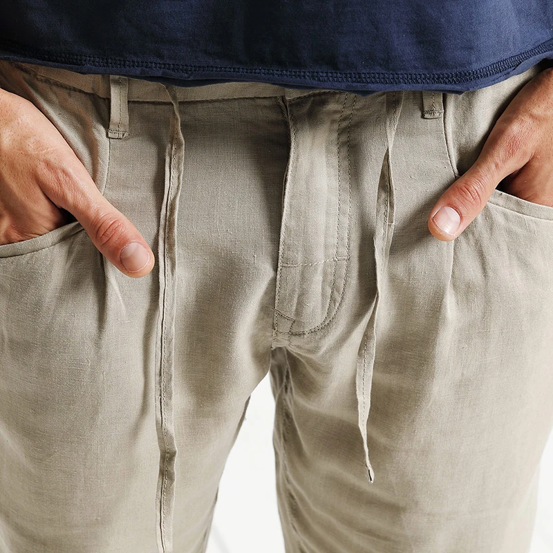 SIMWOOD 2019 Весна повседневные шаровары мужские 100% чистый лен тонкий шнурок брюки до