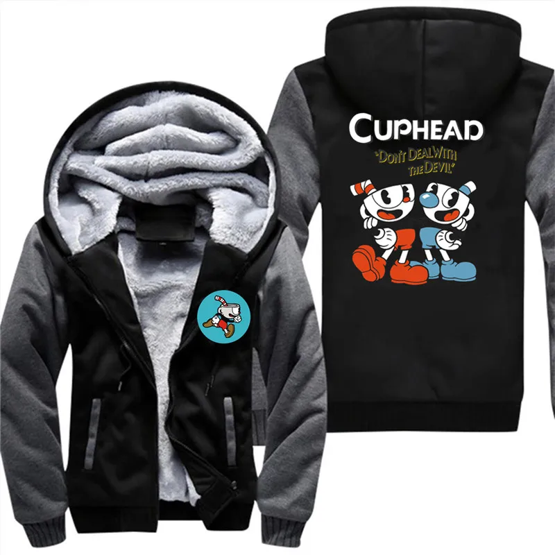 Прямая доставка cuphead Толстовка Для мужчин пальто плюс бархат толстовка Размеры
