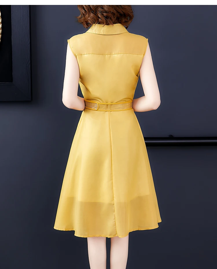 

Sleeveless Dress For Women Yellow Korean Dress Turn-down Collar Club Dresses Vestidos De Fiesta De Noche Trendy Robe Femme