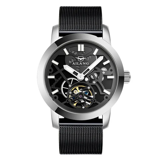 AILANG swim мужские полые автоматические механические часы Tourbillon Модные Бизнес водонепроницаемые 50 м часы Relogio Masculino - Цвет: Steel 04