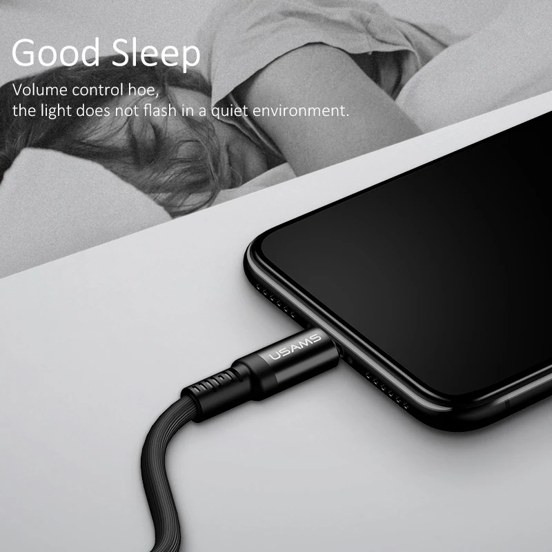 USB кабель для iPhone USAMS быстрой зарядки данных X 8 7 6 6S 5S iPad регулятор громкости