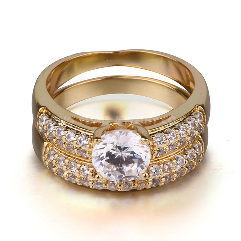 Элегантный Модный свадебный комплект золотого цвета кольцо для женщин с