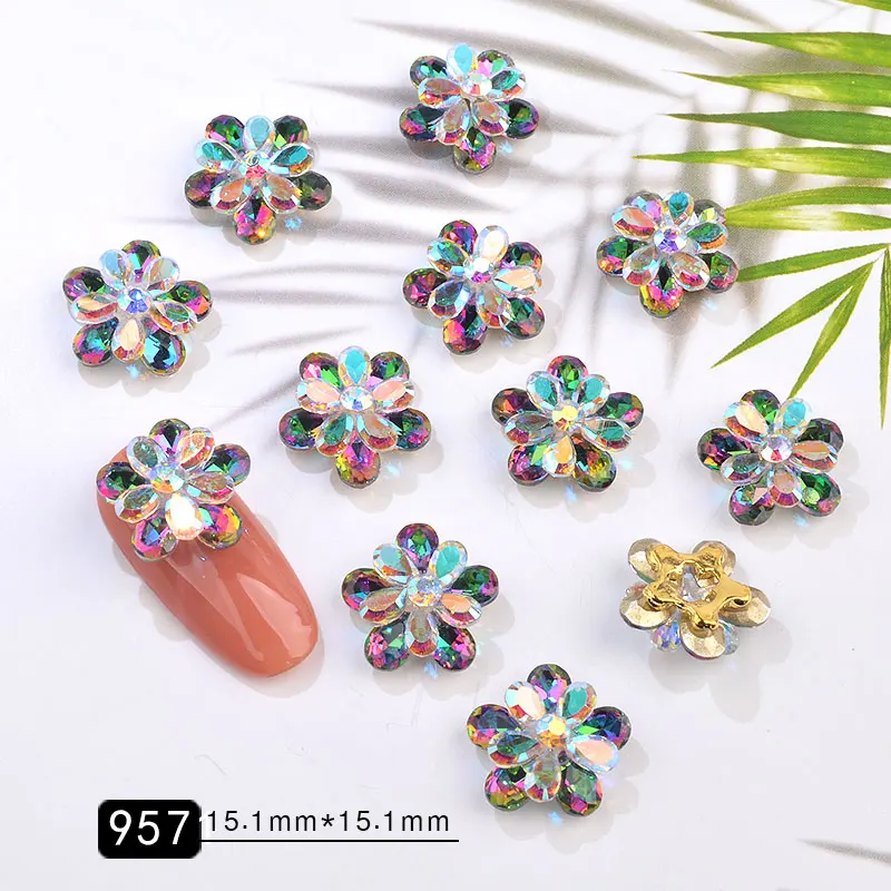 957 5 шт AB красочные блестящие хрустальные стразы для дизайна ногтей DIY маникюрные украшения 3D Цветочный Дизайн Очаровательные стеклянные блестящие украшения для ногтей - Цвет: 957