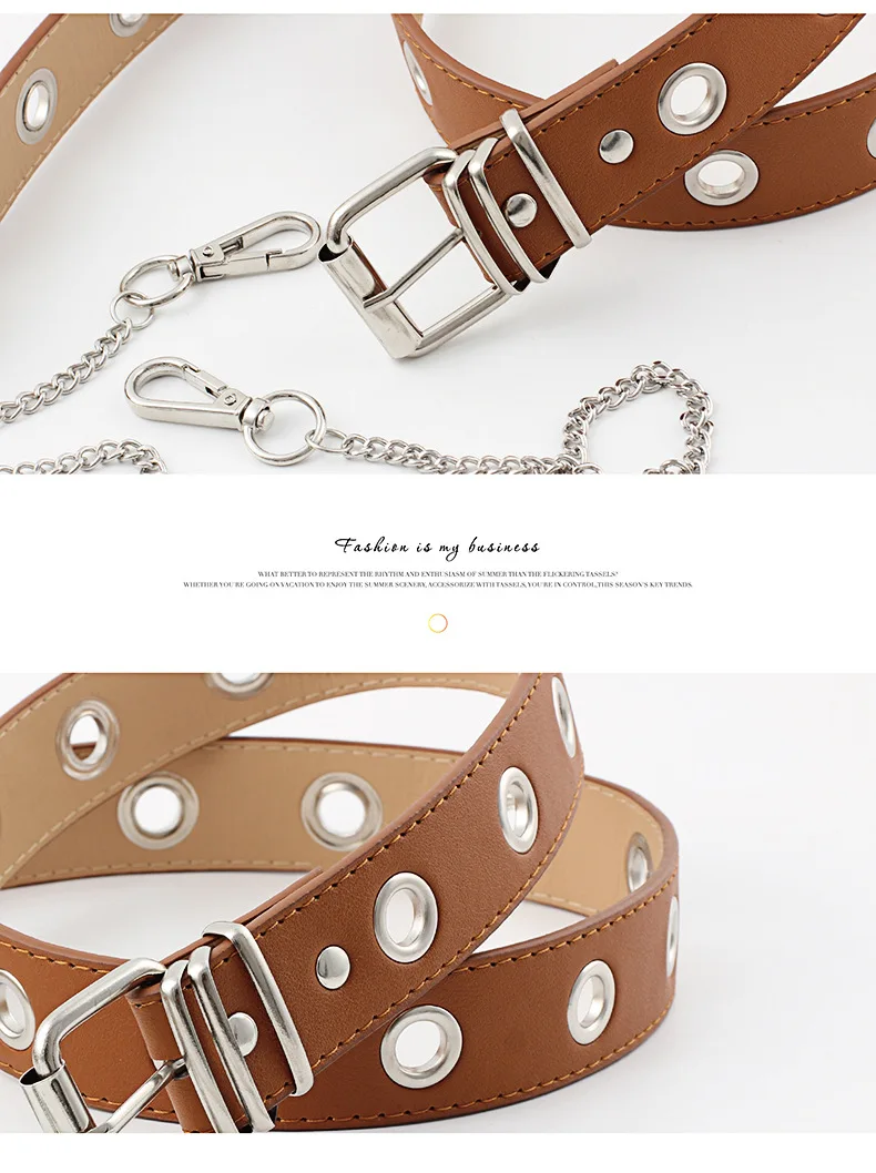 Ladies belt fashion trend ring decorative belt chain porous belt student belt