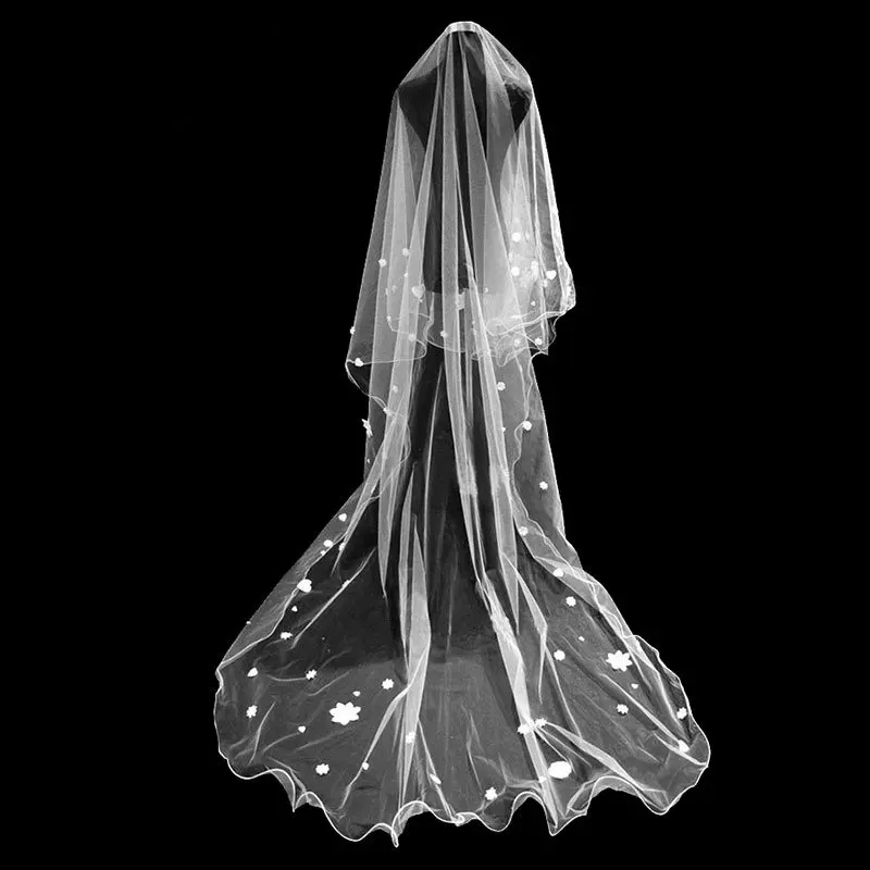 2019 элегантная аппликация 3м Длинная женская Фата для невесты Однослойная с