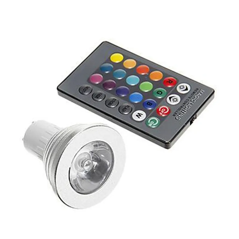 Цветная(RGB) Светодиодный прожектор Цвета изменение AC85-265V 3 Вт GU10/E27/E14/GU5.3 светодиодный лампа с ИК-пульт дистанционного управления с 24-мя клавишами