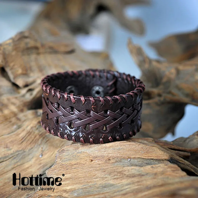 Hotime Плетеный итальянский Пояса из натуральной кожи манжеты двойной широкий и