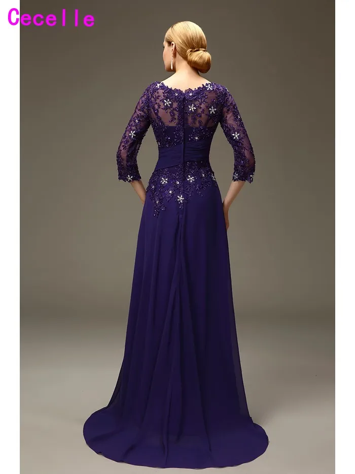 2019 Фиолетовый шифон мать невесты платья 3/4 рукава Мать Длинные Формальные