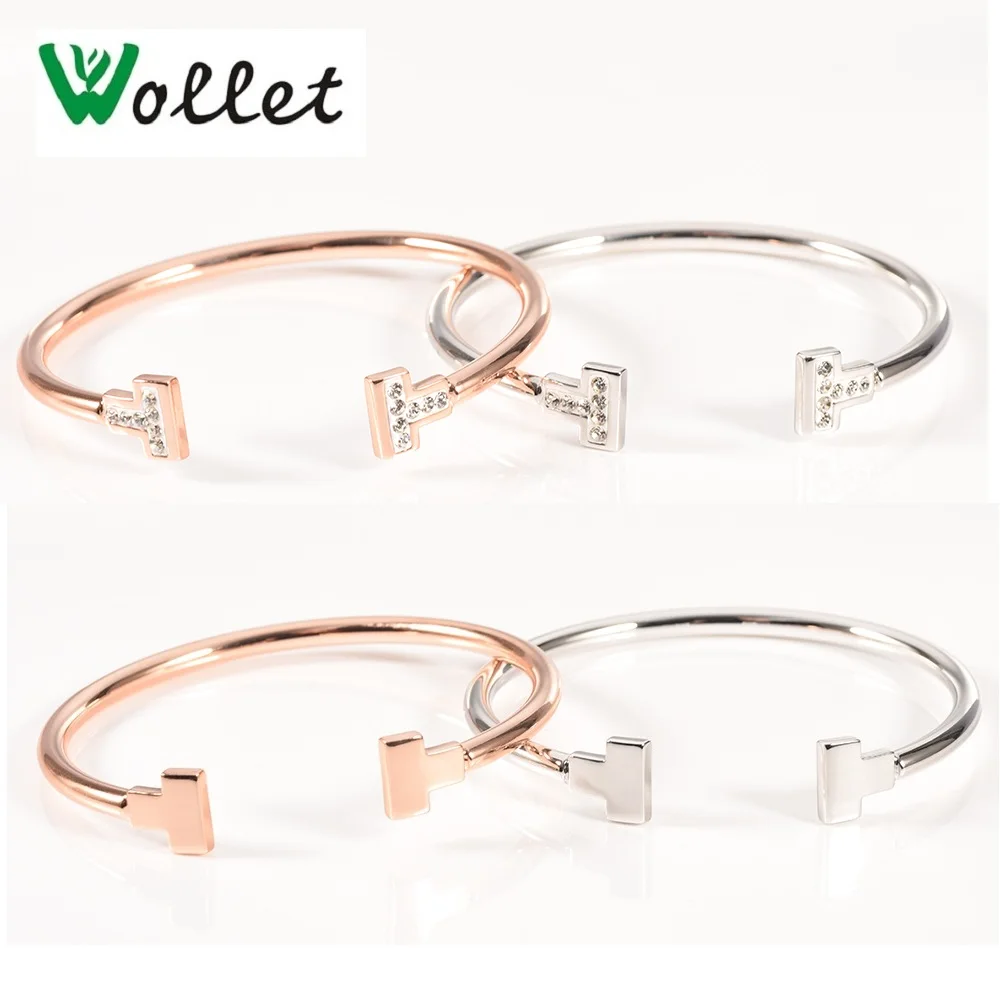 

Wollet Jewelry Health 99.9999% Germanium Pure Copper Bracelet Bangle For Women Men CZ Stone Metallic Rose Gold Color Open Cuff