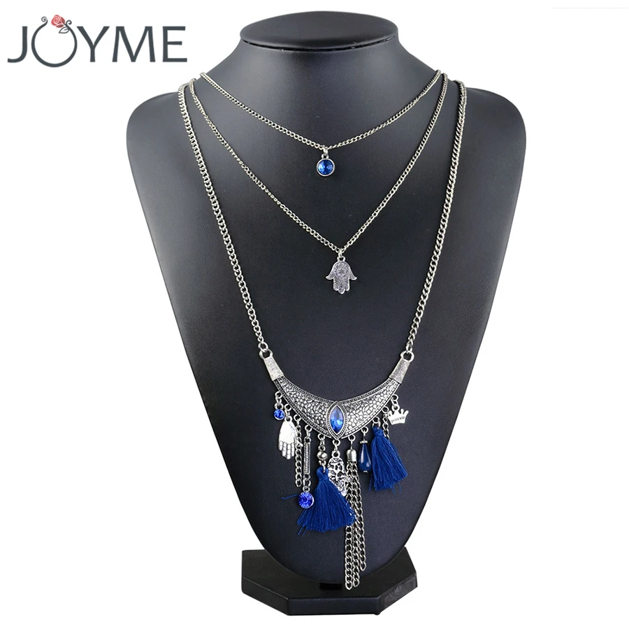 Богемное винтажное ожерелье-чокер для женщин 3 слоя длинный свитер черная