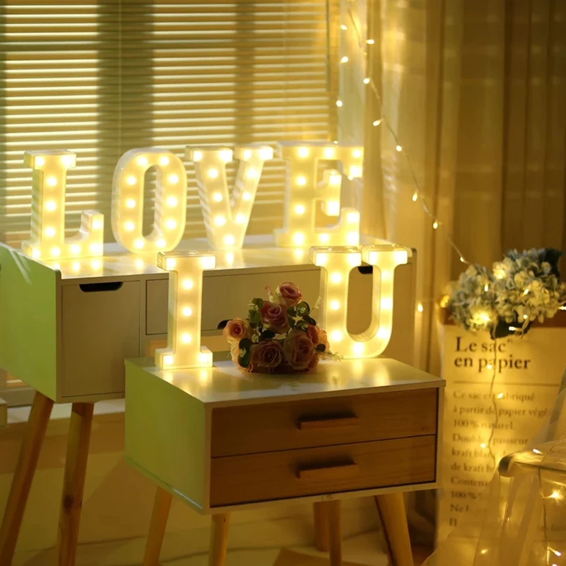 

New Year LED night Light Marquee Sign A-Z Alphabet Letter lighting 3D Symbol Decor Romantic Wedding Birthday wall Table lamp
