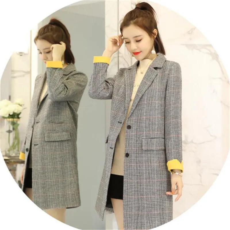 Женский клетчатый Блейзер пальто 2018 новый весенний и осенний Женская куртка
