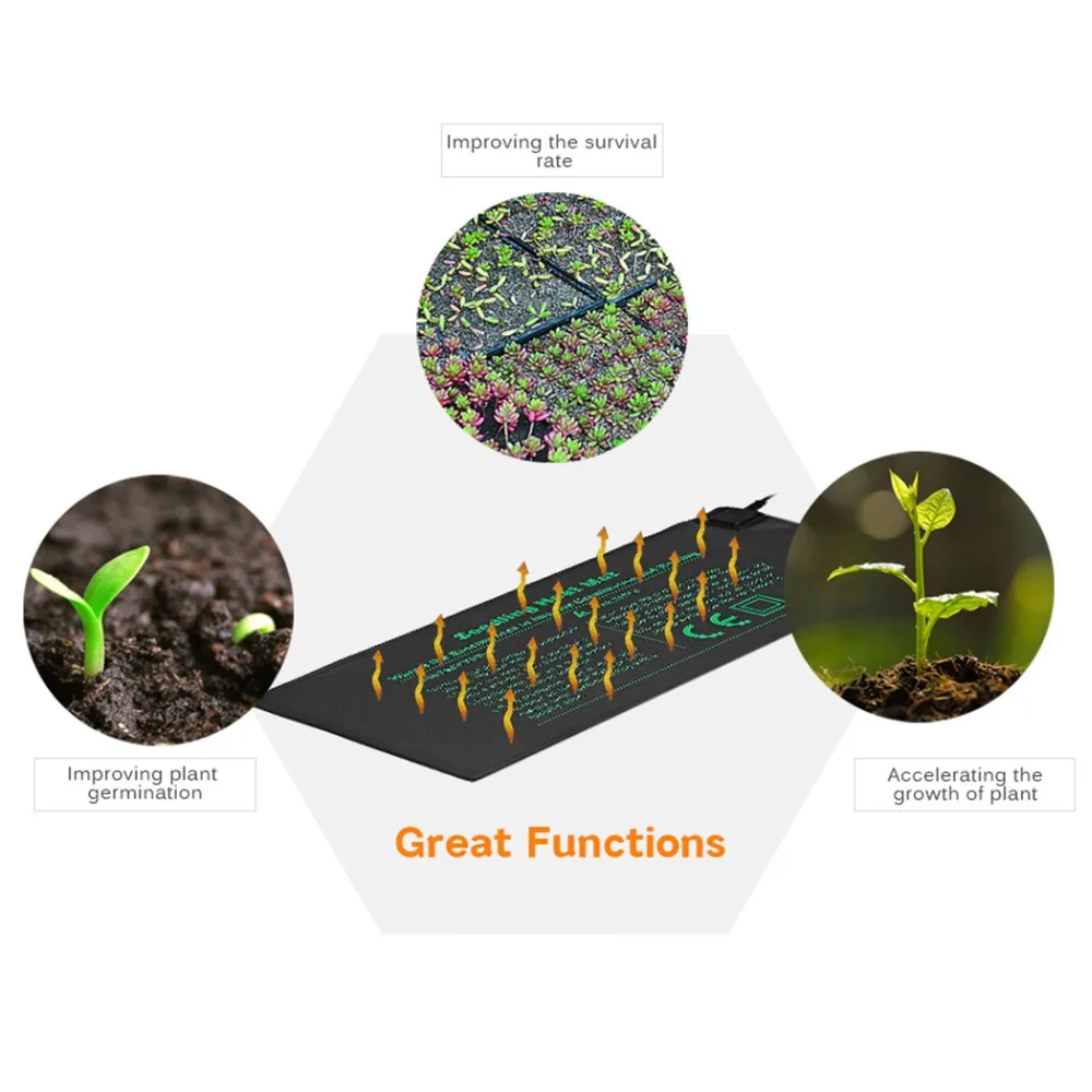 US plug Durable Seedling Heat Mat Plant Seed Germination Propagation Clone Starter Pad Warm Hydroponic Heating Pad 52 X 24cm