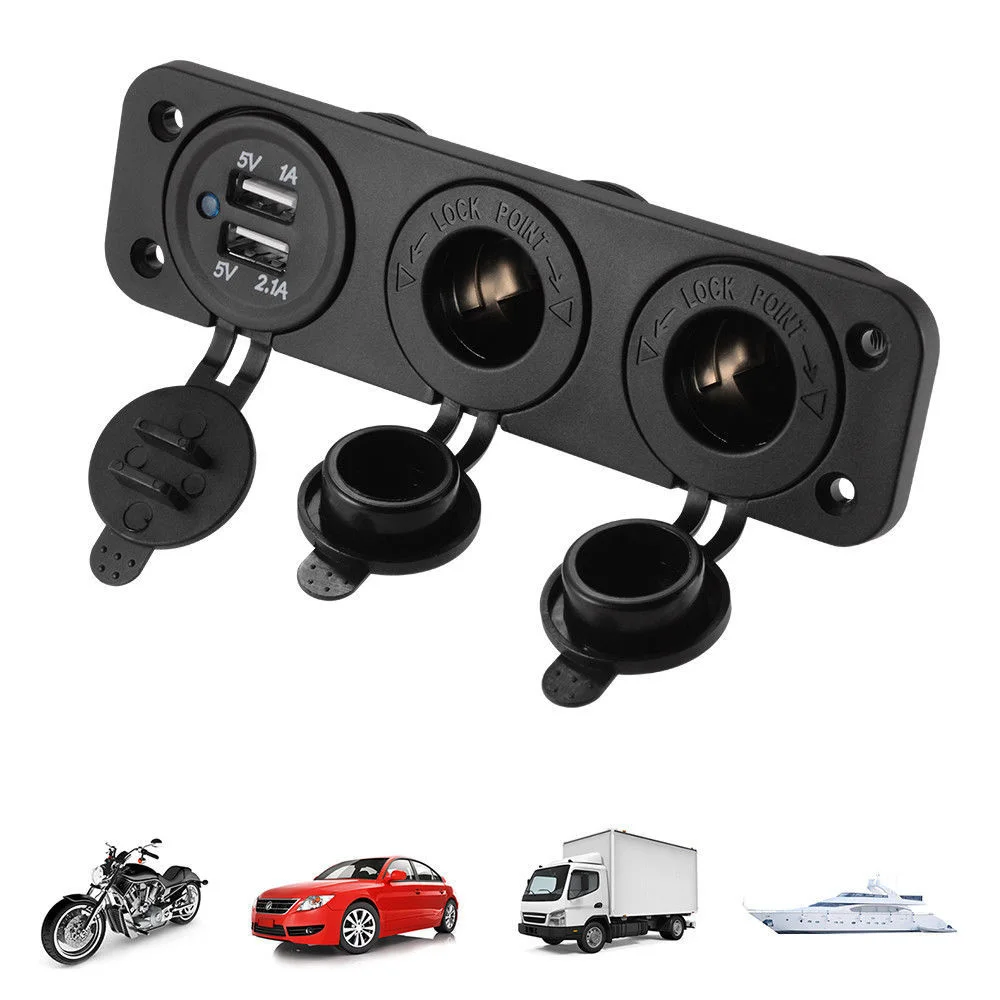 Multi-Function 12V Car Dual usb charger Auto Boat Cigarette Lighter Socket + Double USB Port Charger Mount Panel | Автомобили и