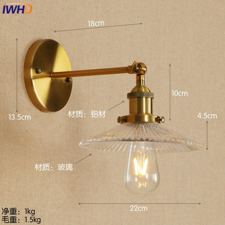 IWHD Лофт Edison светодиодный настенный светильник Железный Регулируемый Wandlamp стеклянный светильник для ванной комнаты RH светильники Домашний Светильник ing аппликация Murale светильник
