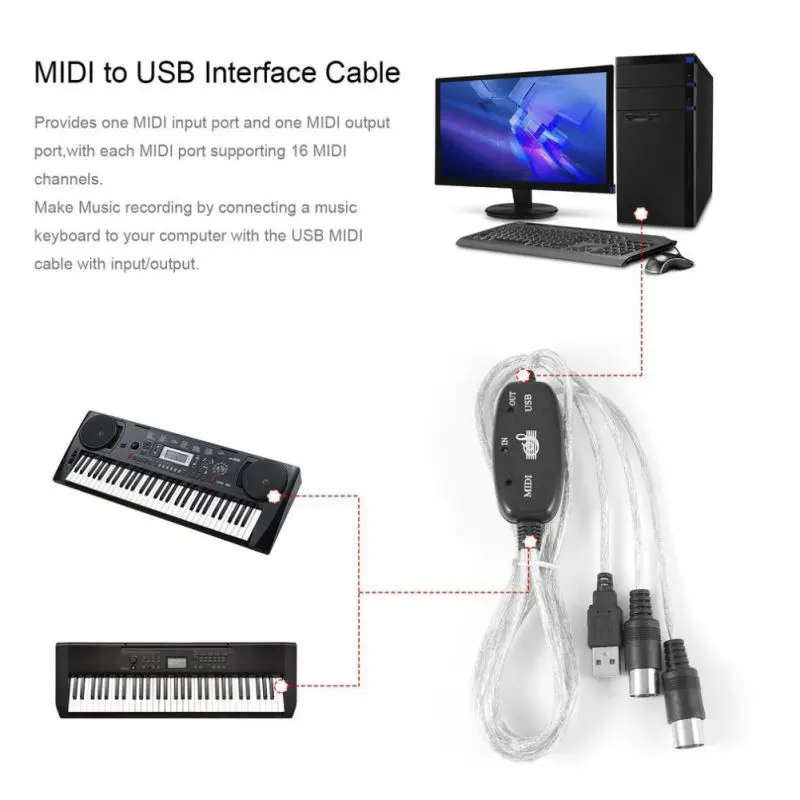 MIDI USB кабель питание электронная клавиатура музыкальный адаптер конвертер шнур