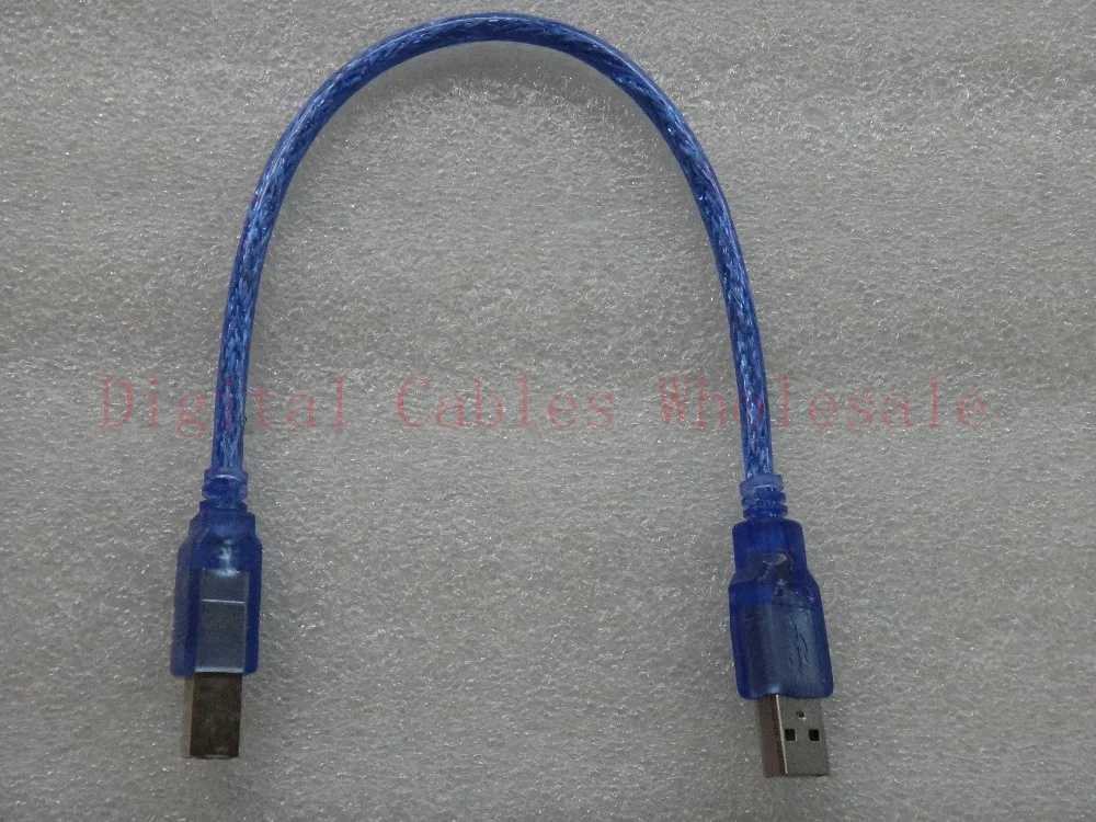 10 шт./лот, 0,3 м, 1 фут, USB 2,0, Удлинительный кабель для печати, OHFC, медный, прозрачный, синий, удлиненный USB кабель для принтера, HDD