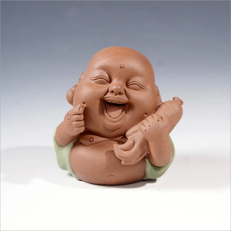 Будда чайный питомец фиолетовая глина смеющаяся статуя Будды украшение монах