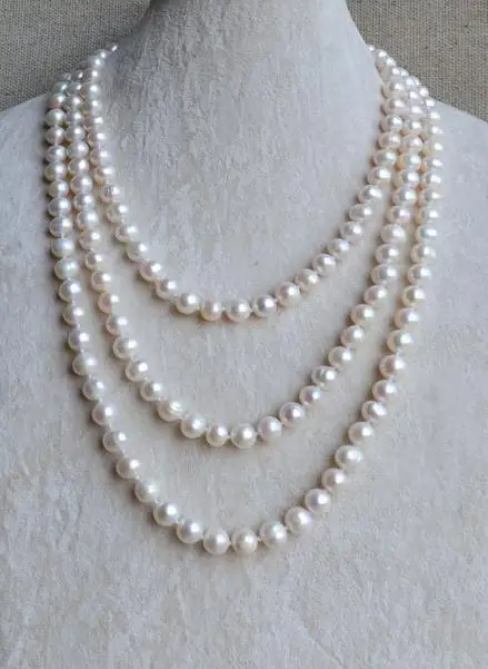 Handmade Real Pearl Jewellery 70 inches Long Necklace AA8-9MM White Freshwater Bridesmaid Statement Jewelry | Украшения и
