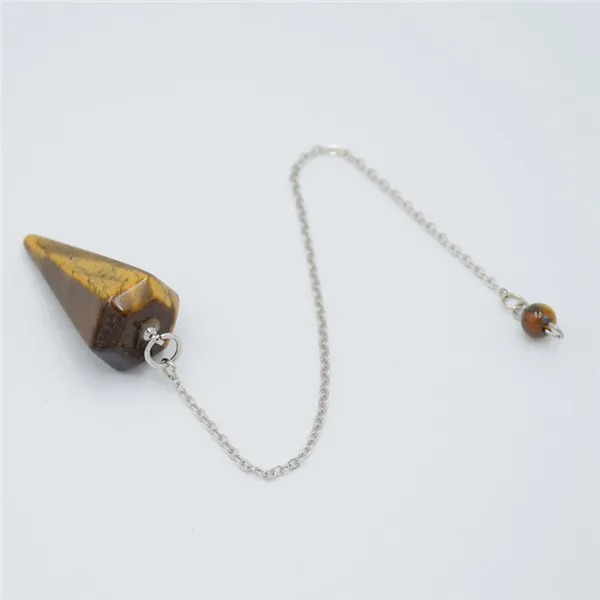 Tiger eye Stone Классический большой размер, для мужчин и женщин, натуральный камень, целебные ювелирные изделия, Пирамида рейки, шестиугольный маятник, цепочка, подвеска, амулет для чакр - Окраска металла: Tiger eye Stone