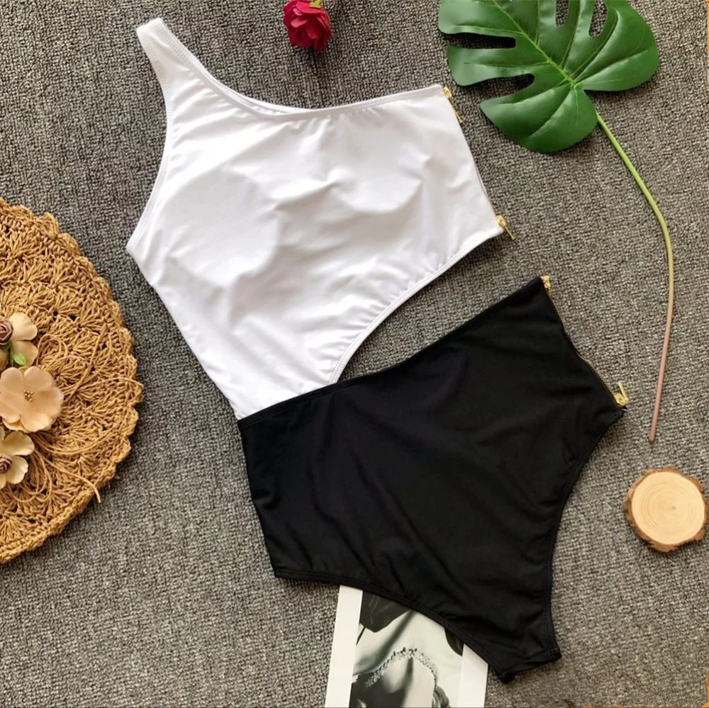 2018 сексуальный бразильский Монокини купальник на молнии женский черный белый