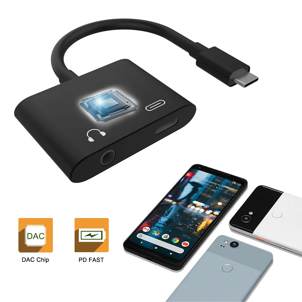 5 Pcs USB C Male to 3.5mm Digital Audio Adapter Female Stereo Earphone Fast Charging For iPad Pro Huawei P20 Google Pixel 2 2XL |