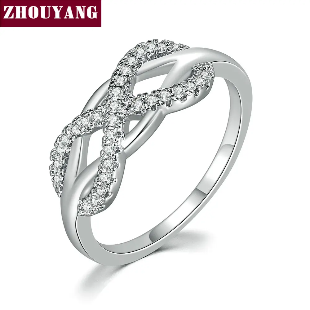 ZHOUYANG, обручальное кольцо для женщин, романтическая Бесконечная любовь, кубический цирконий, с отверстиями, 8 цветов розового золота, вечерние, подарок, модное ювелирное изделие R836