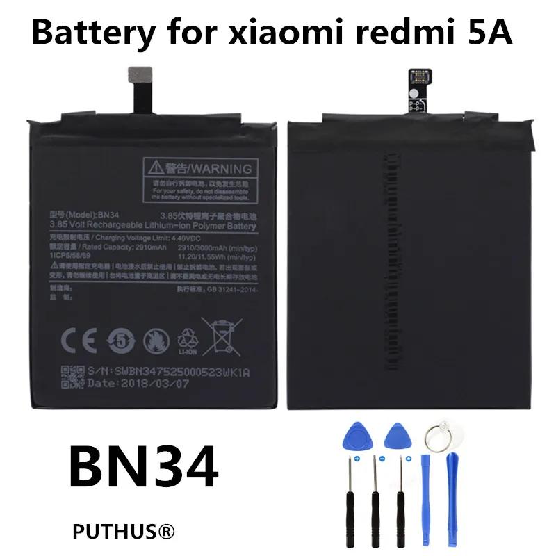 Оригинальный BN34 Xiaomi Redmi 5A батарея Замена батареи для 5 0 &quot2910/3000 mAh + Инструменты