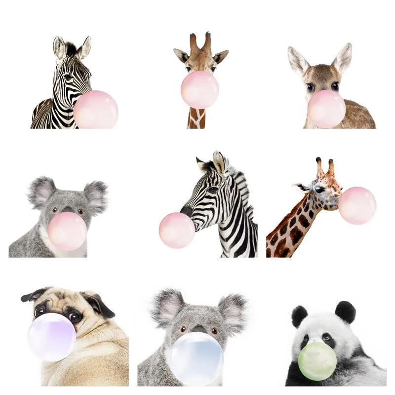Nordic Home Decoration Painting Animal Blowing Bubbles Giraffe Zebra Canvas Art for Kids Not Framed Set Posters Living Room | Дом и сад