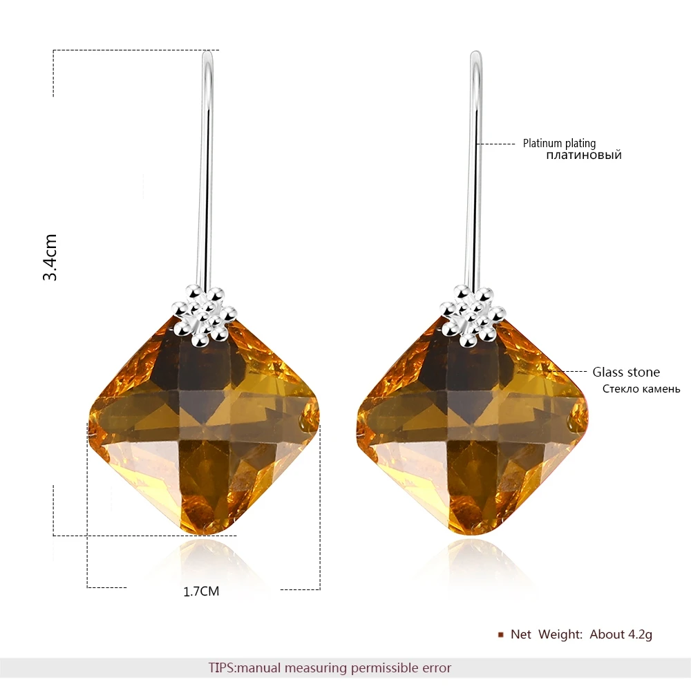 Aivtalk Fashion Austrian Crystal Women Earrings Champagne &amp Blue Color Square Stone Elegant Dangle Drop Hanging Earring for Gift |