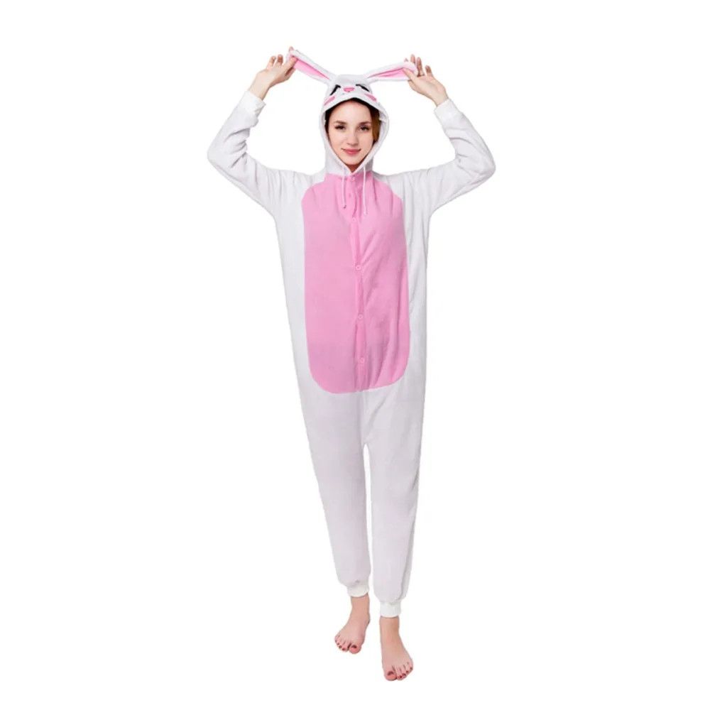 Из Полар флиса белый комбинезон кролик для взрослых унисекс в виде Kigurumi Пижама с