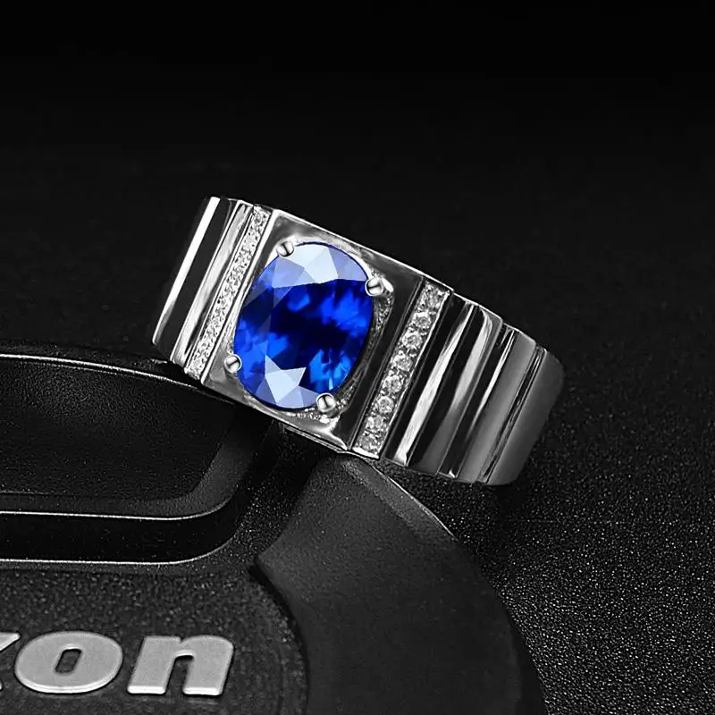 2.2ct серебро 925 пробы Серебряное с сапфиром мужское кольцо высокое ювелирное 18 k