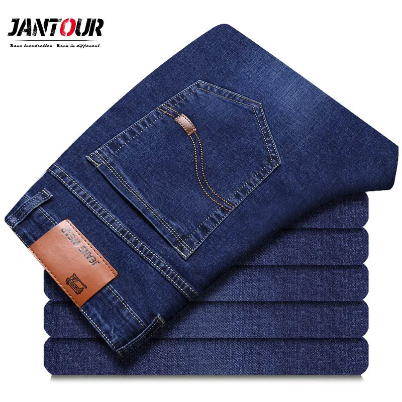 Jantour, новинка, джинсы, мужские, брендовая одежда, мужские, синие, черные брюки, мужские, высокое качество, фланелевые, повседневные брюки, джинсы, Большой размер 35 40 - Цвет: blue