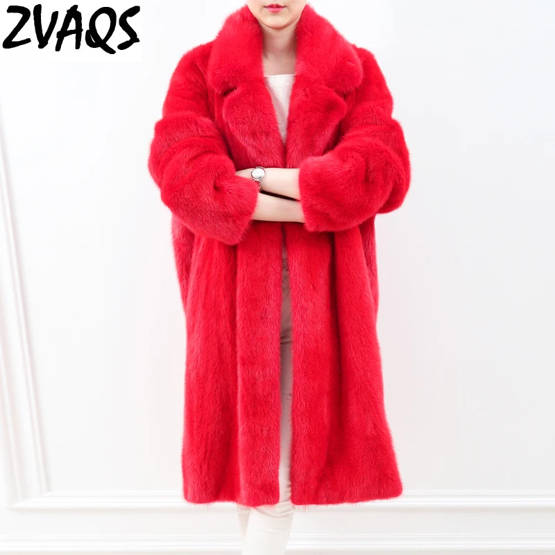 Женское Шуба с отложным воротником длинное облегающее пальто из искусственного