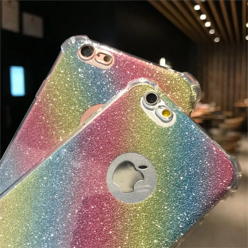 Блеск 2 в 1 AntiKnock Радужный чехол для iPhone 7 SE 6s 6 8 Plus X XR XS MAX XiaoMi A2 Lite A1 5S RedMi 6A S2 5 5A 4A TPU