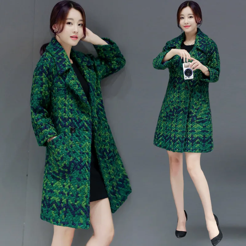 High Quality Wool Coat Women Slim Medium-long Tweed Jacket Fashion Female Outwear Green Brand 7 | Женская одежда