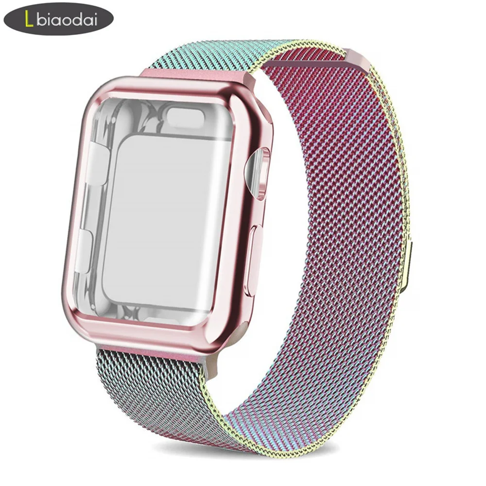 Чехол+ ремешок для Apple Watch 5 4 ремешок 44 мм 40 мм iWatch 42 мм 38 мм браслет из нержавеющей стали Миланская петля Apple watch 3 2 42/38