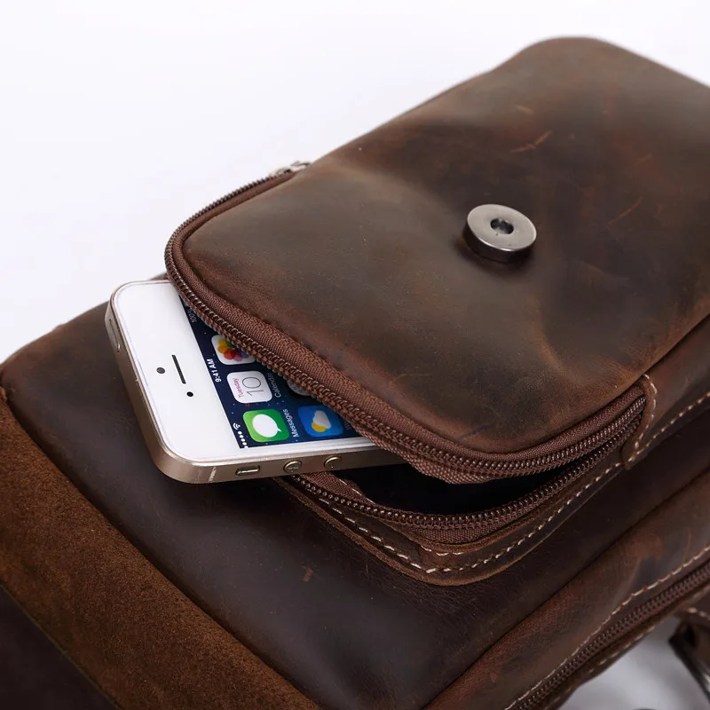 Коричневые винтажные мужские и женские нагрудные сумки Nesitu из натуральной кожи с