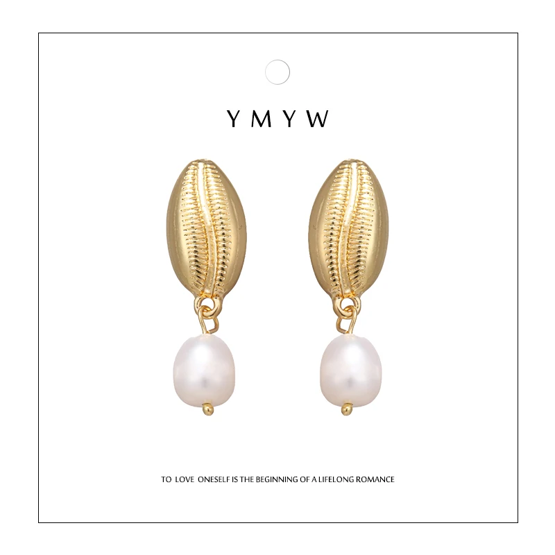 YMYW Fashion Natural Pearls Shell Drop Dangle Trendy Golden Silver Zinc Alloy Metal Earrings boucle d'oreille femme 2019 Bijoux |