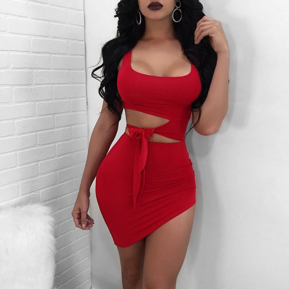 Сексуальный лук бинты сарафан с открытой спиной туника bodycon мини-платье Женщины