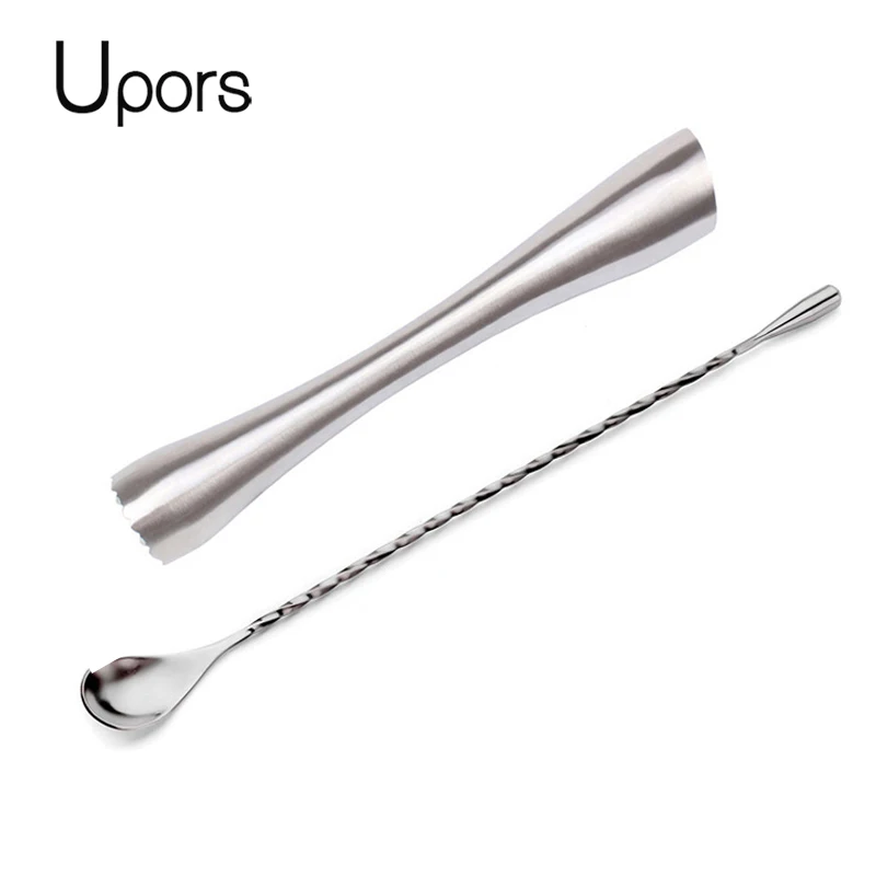 

UPORS Stainless Steel Cocktail Muddler Barware Set Classic Cocktail Sticks + Bar Spoon Cocktail Accessories Bar Tools 8 inch