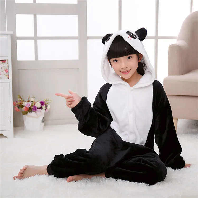 panda Детский комбинезон с покемонами, осликом, костюм С Рисунком Тигра, Стича Пикачу, кигурумис, пижама для мальчиков и девочек, зимняя теплая одежда для сна, забавная Милая одежда - Цвет: panda
