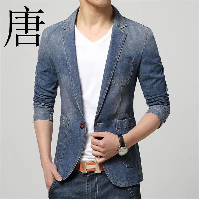Тан Прохладный 2019 новый модный бренд для мужчин Блейзер стильный джинсовый