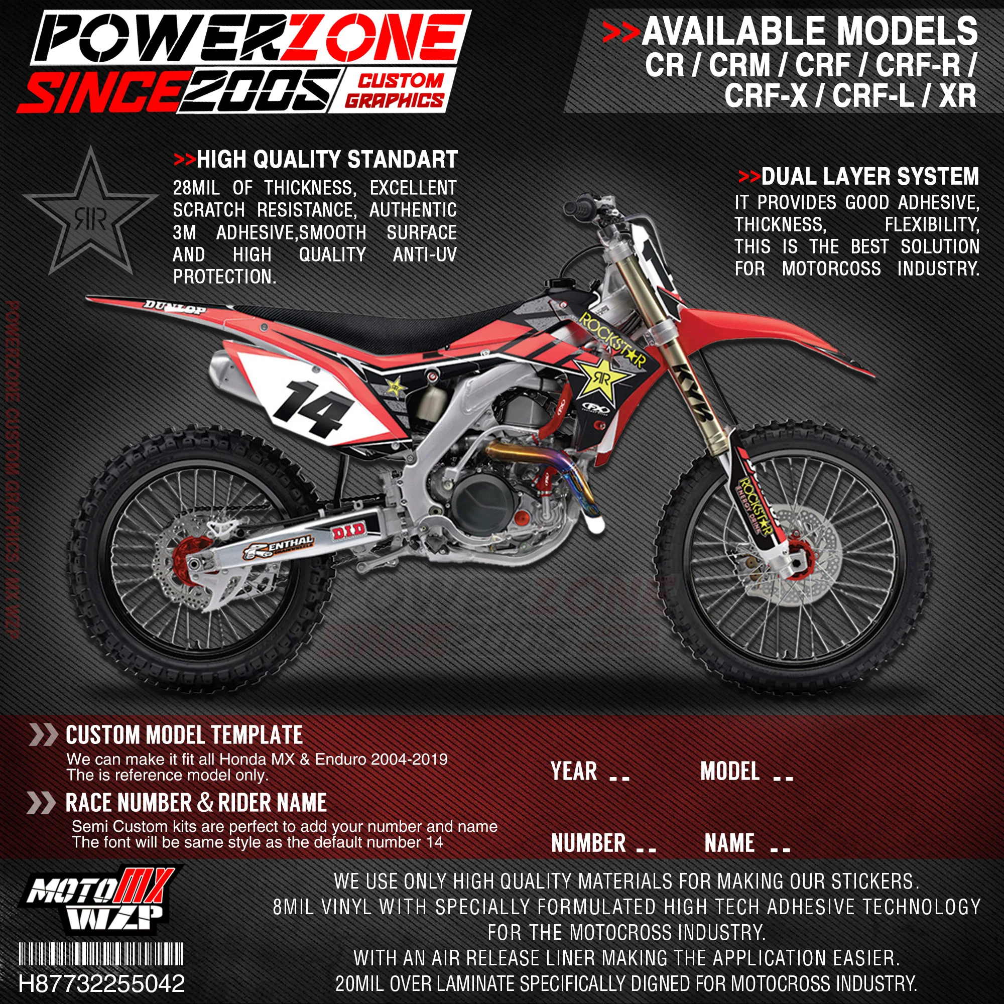 Персонализированные графические фоны PowerZone Team наклейки 3M Набор наклеек для HONDA