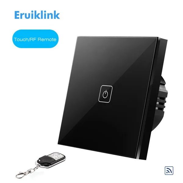 Eruiklink ЕС/Великобритания Тип дистанционного управления Переключатель 1 2 3 банда 1 способ, Кристалл Стекло переключатель панель, пульт настенный сенсорный переключатель для умного дома - Цвет: black 1gang