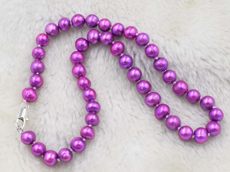 

freshwater pearl purple near round 8-9mm necklace 17inch FPPJ wholesale beads nature