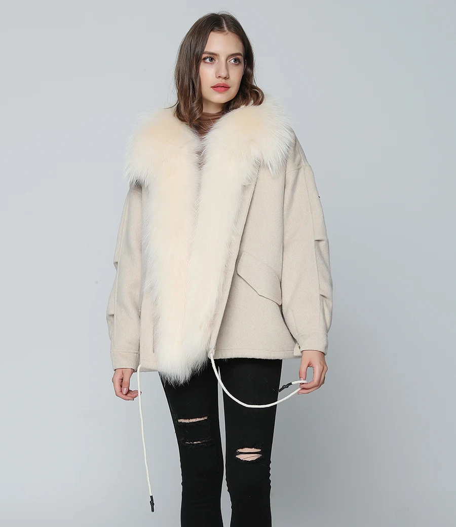 OFTBUY пальто с натуральным мехом, зимняя куртка, Женская парка, шерстяное пальто, верхняя одежда, натуральный мех енота, Толстая теплая уличная одежда, новинка